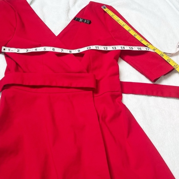 Zara V Neck Solid Red Wrap Mini Dress Short Sleeve Extra Small Sash Tie - Picture 8 of 10